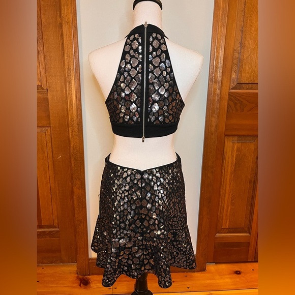 Express NWT Halter Cut out Sequin Mini Dress S Steampunk Whimsigoth Halloween - Picture 4 of 8